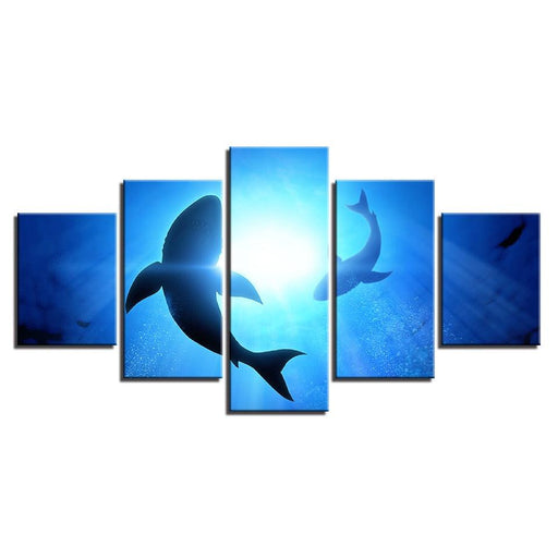 Blue Ocean Shark 5 Piece HD Multi Panel Canvas Wall Art Frame - Original Frame