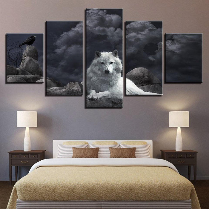 White Wolf 5 Piece HD Multi Panel Canvas Wall Art Frame - Original Frame