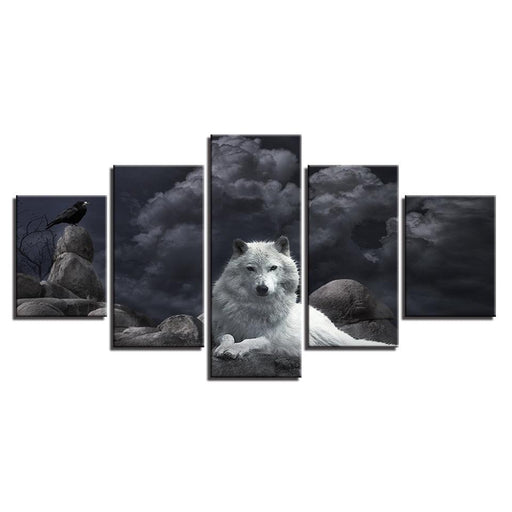 White Wolf 5 Piece HD Multi Panel Canvas Wall Art Frame - Original Frame