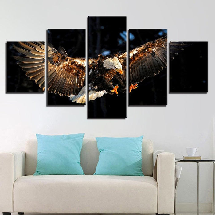 Eagle Flying 5 Piece HD Multi Panel Canvas Wall Art Frame - Original Frame