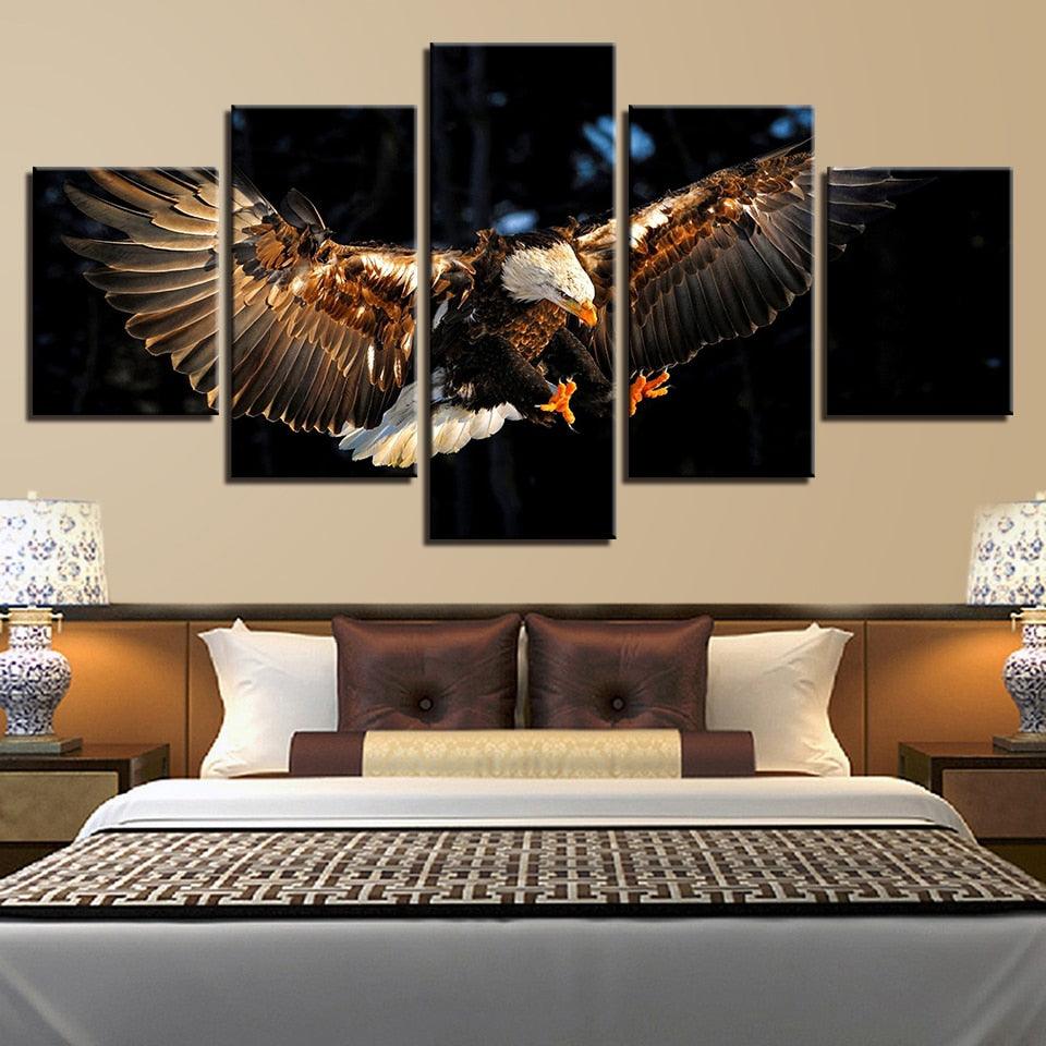 Eagle Flying 5 Piece HD Multi Panel Canvas Wall Art Frame - Original Frame