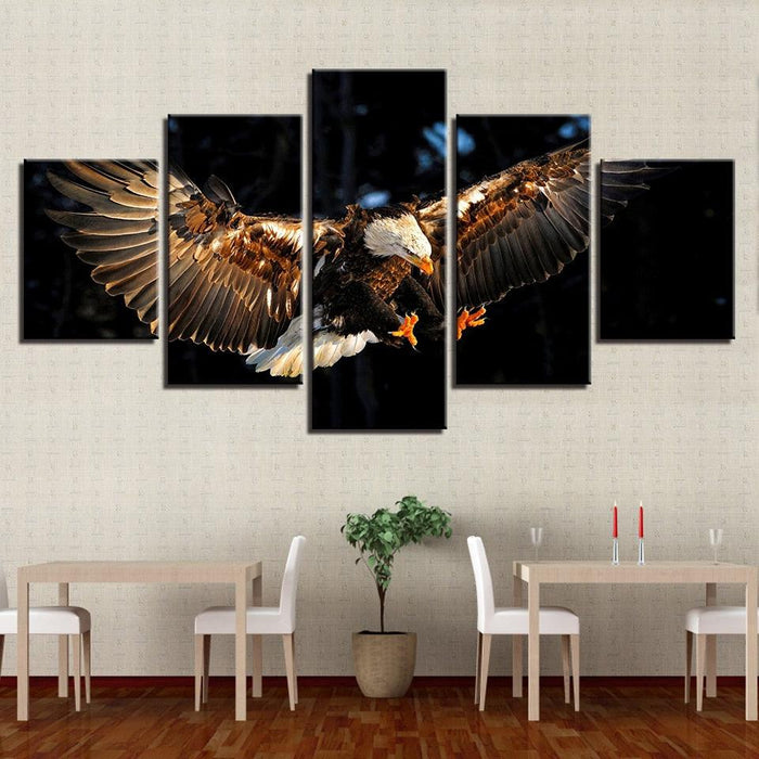 Eagle Flying 5 Piece HD Multi Panel Canvas Wall Art Frame - Original Frame