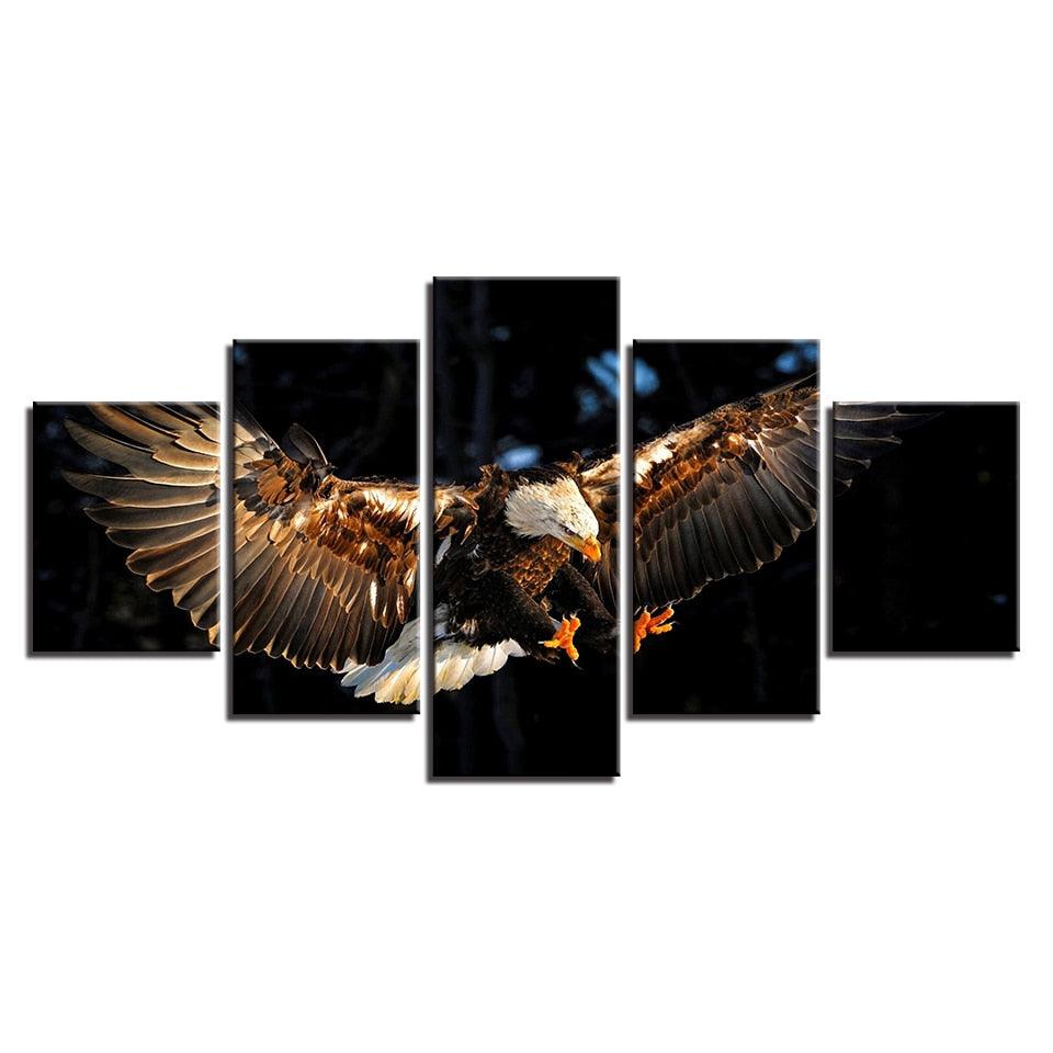 Eagle Flying 5 Piece HD Multi Panel Canvas Wall Art Frame - Original Frame