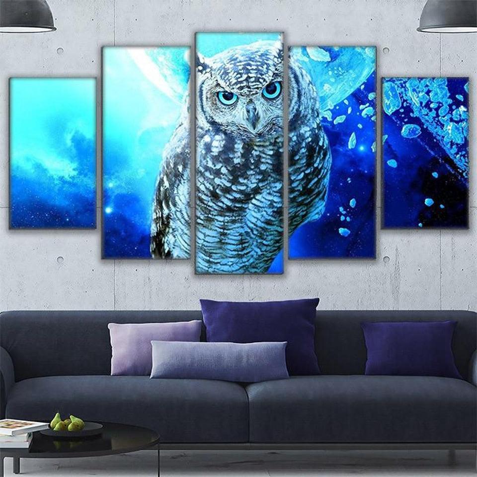 Blue Owl 5 Piece HD Multi Panel Canvas Wall Art Frame - Original Frame