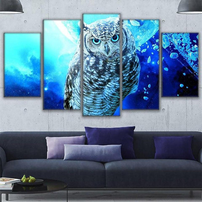 Blue Owl 5 Piece HD Multi Panel Canvas Wall Art Frame - Original Frame