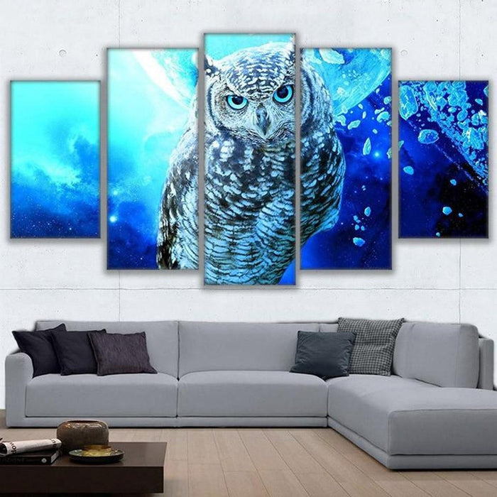 Blue Owl 5 Piece HD Multi Panel Canvas Wall Art Frame - Original Frame