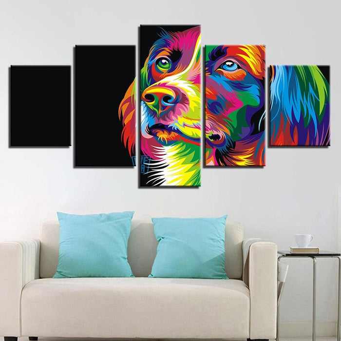 Rainbow Dog 5 Piece HD Multi Panel Canvas Wall Art - Original Frame