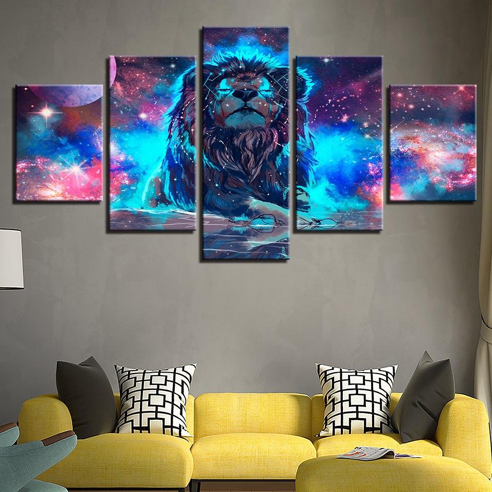 Lion Constellation 5 Piece HD Multi Panel Canvas Wall Art Frame - Original Frame