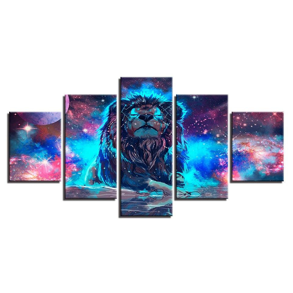 Lion Constellation 5 Piece HD Multi Panel Canvas Wall Art Frame - Original Frame