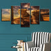 Sunset Animals Lions 5 Piece HD Multi Panel Canvas Wall Art Frame - Original Frame