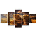 Sunset Animals Lions 5 Piece HD Multi Panel Canvas Wall Art Frame - Original Frame