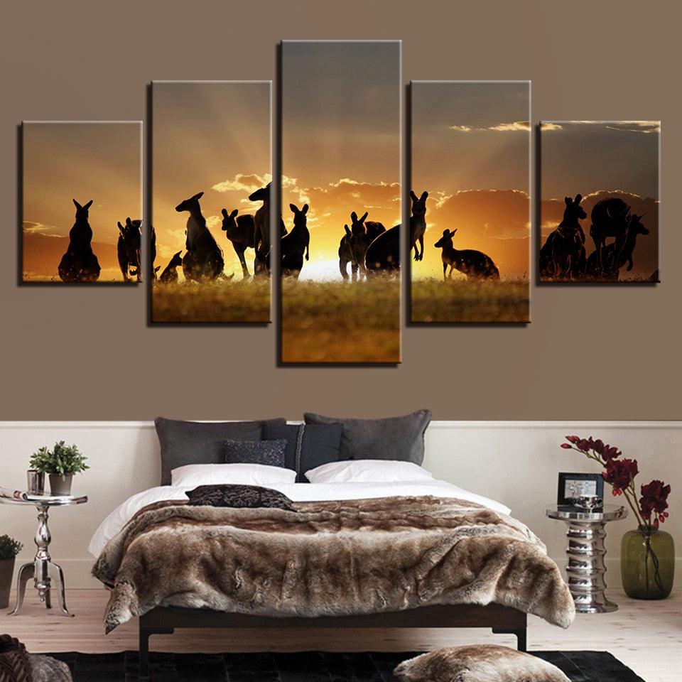 Golden Sunset Kangaroos 5 Piece HD Multi Panel Canvas Wall Art Frame - Original Frame