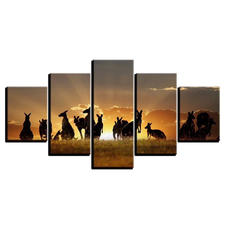 Golden Sunset Kangaroos 5 Piece HD Multi Panel Canvas Wall Art Frame - Original Frame