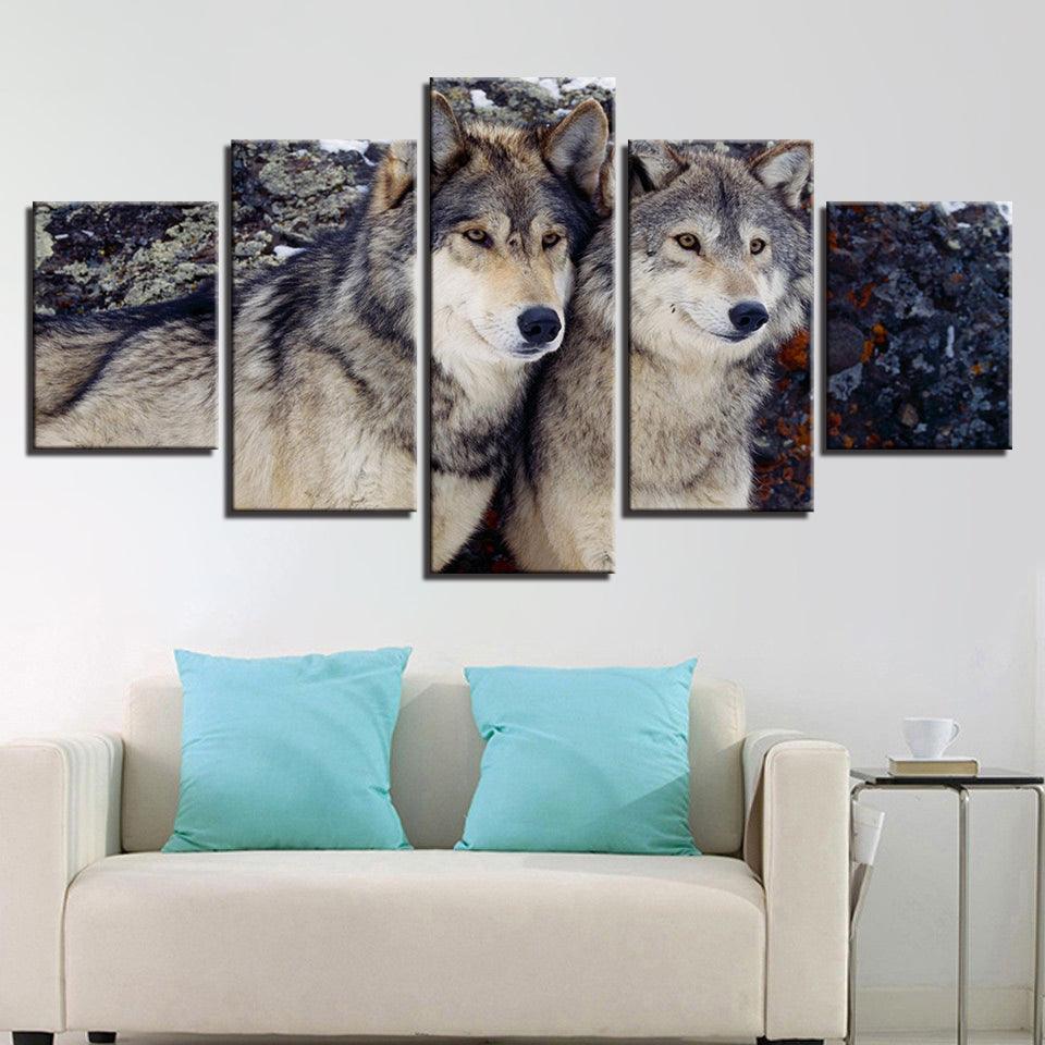 Wolves in the Forest 5 Piece HD Multi Panel Canvas Wall Art Frame - Original Frame