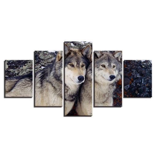 Wolves in the Forest 5 Piece HD Multi Panel Canvas Wall Art Frame - Original Frame