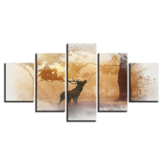 Forest Deer 5 Piece HD Multi Panel Canvas Wall Art Frame - Original Frame