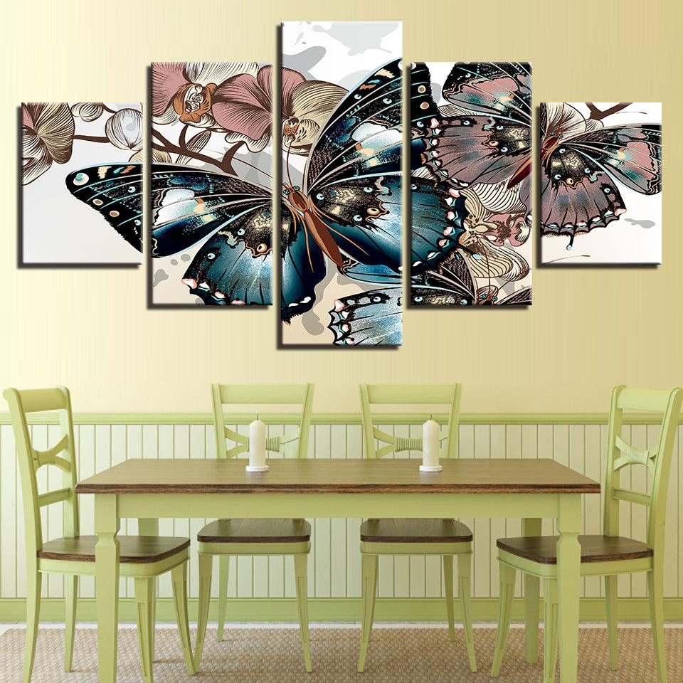 Diamond Butterflies 5 Piece HD Multi Panel Canvas Wall Art Frame - Original Frame