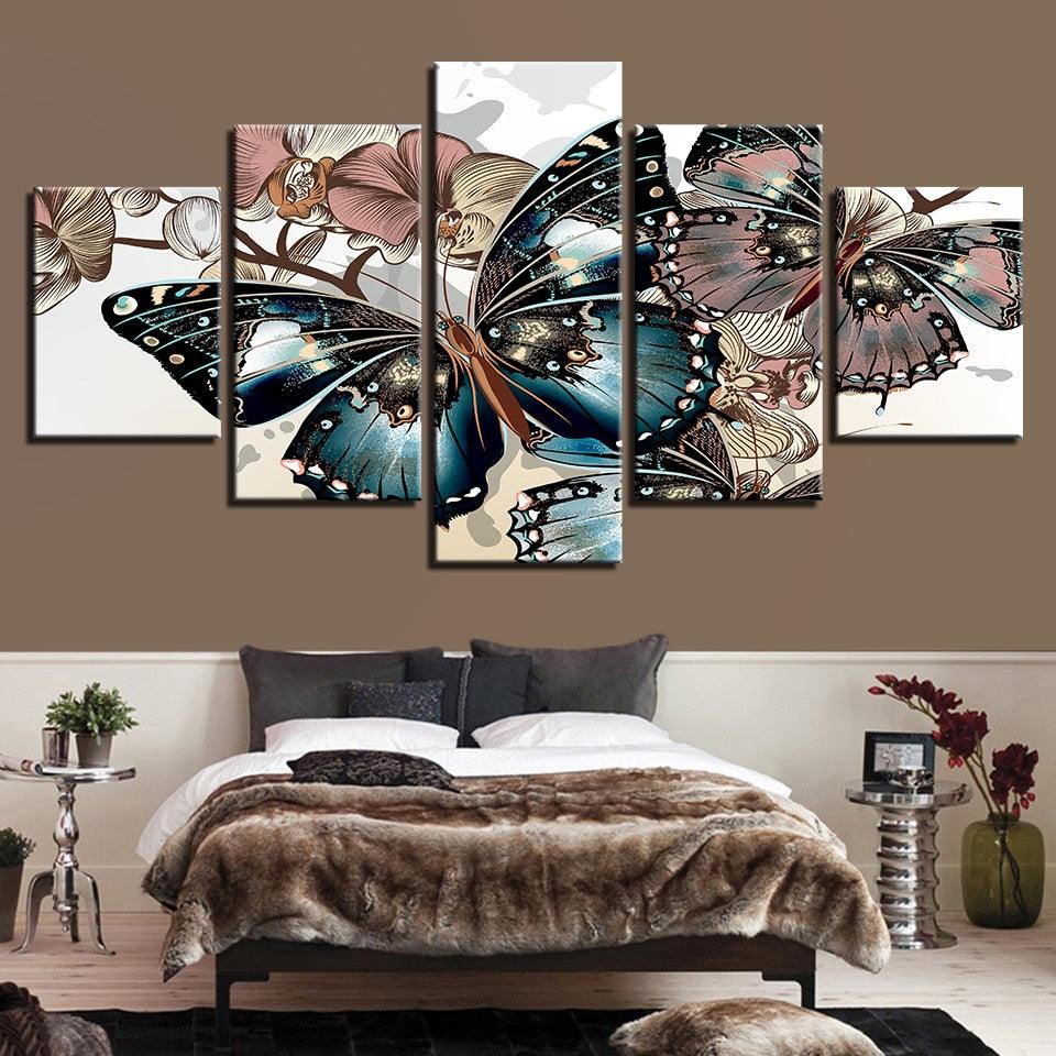 Diamond Butterflies 5 Piece HD Multi Panel Canvas Wall Art Frame - Original Frame