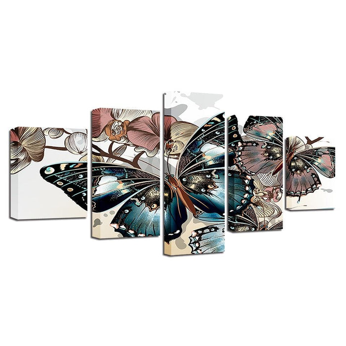 Diamond Butterflies 5 Piece HD Multi Panel Canvas Wall Art Frame