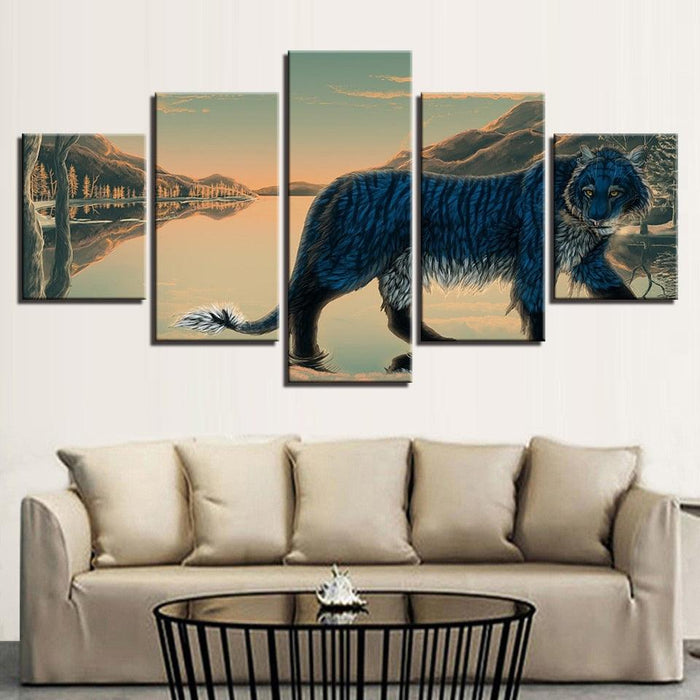 Blue Tiger 5 Piece HD Multi Panel Canvas Wall Art Frame - Original Frame