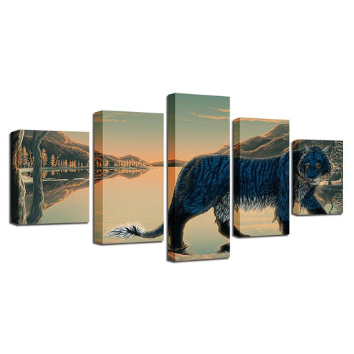 Blue Tiger 5 Piece HD Multi Panel Canvas Wall Art Frame - Original Frame