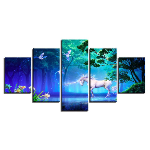 White Unicorn 5 Piece HD Multi Panel Canvas Wall Art Frame - Original Frame