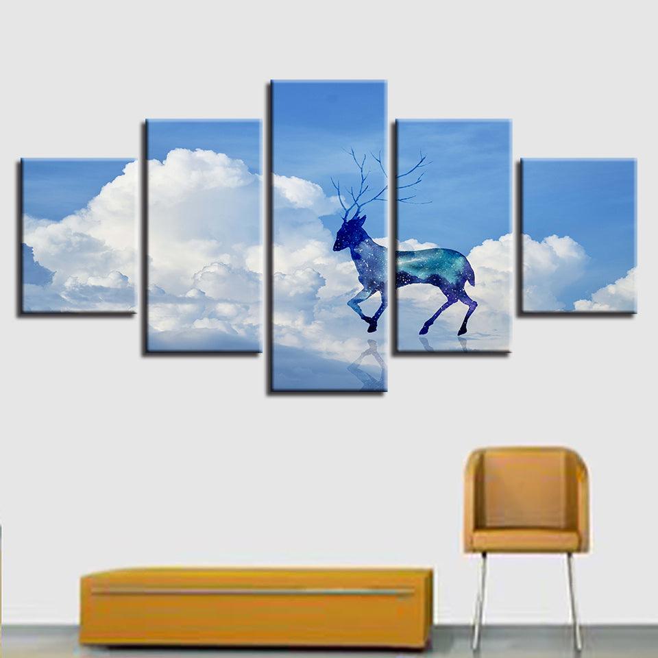 Glittering Cloud Deer Landscape 5 Piece HD Multi Panel Canvas Wall Art Frame - Original Frame