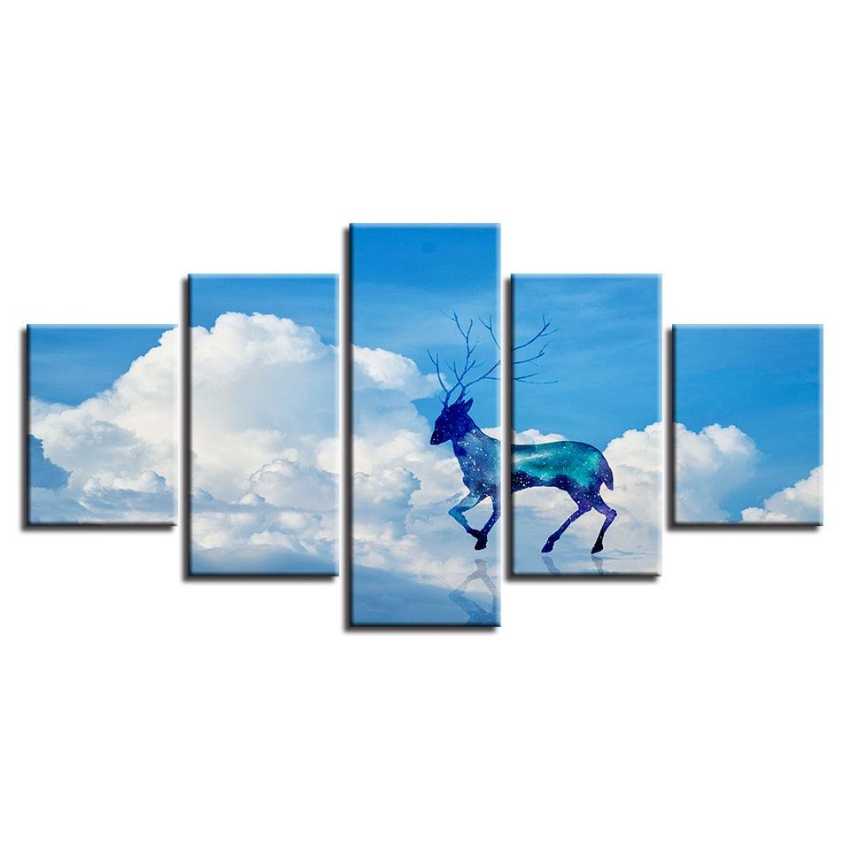 Glittering Cloud Deer Landscape 5 Piece HD Multi Panel Canvas Wall Art Frame - Original Frame
