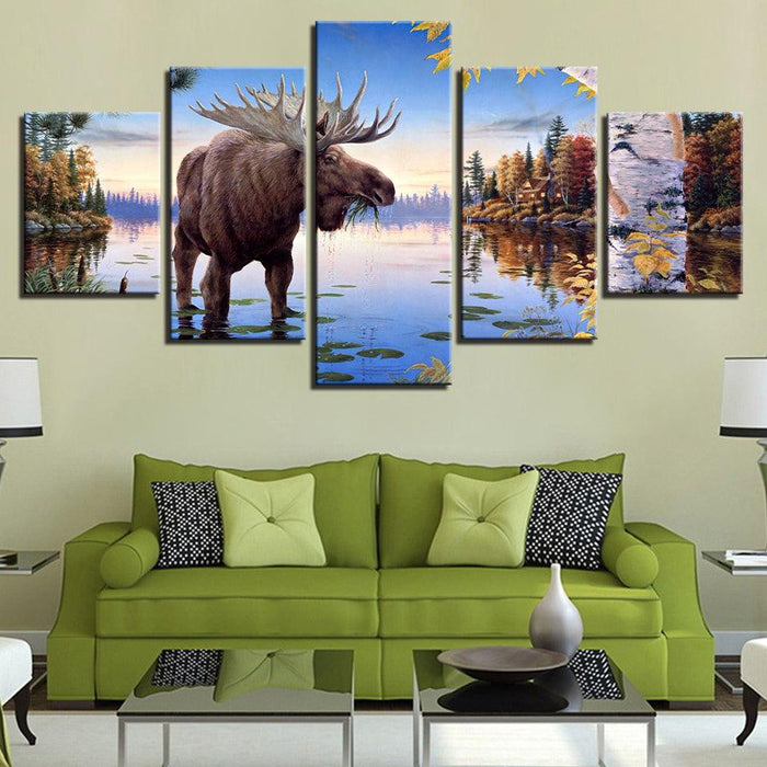 Elk Deer 5 Piece HD Multi Panel Canvas Wall Art Frame