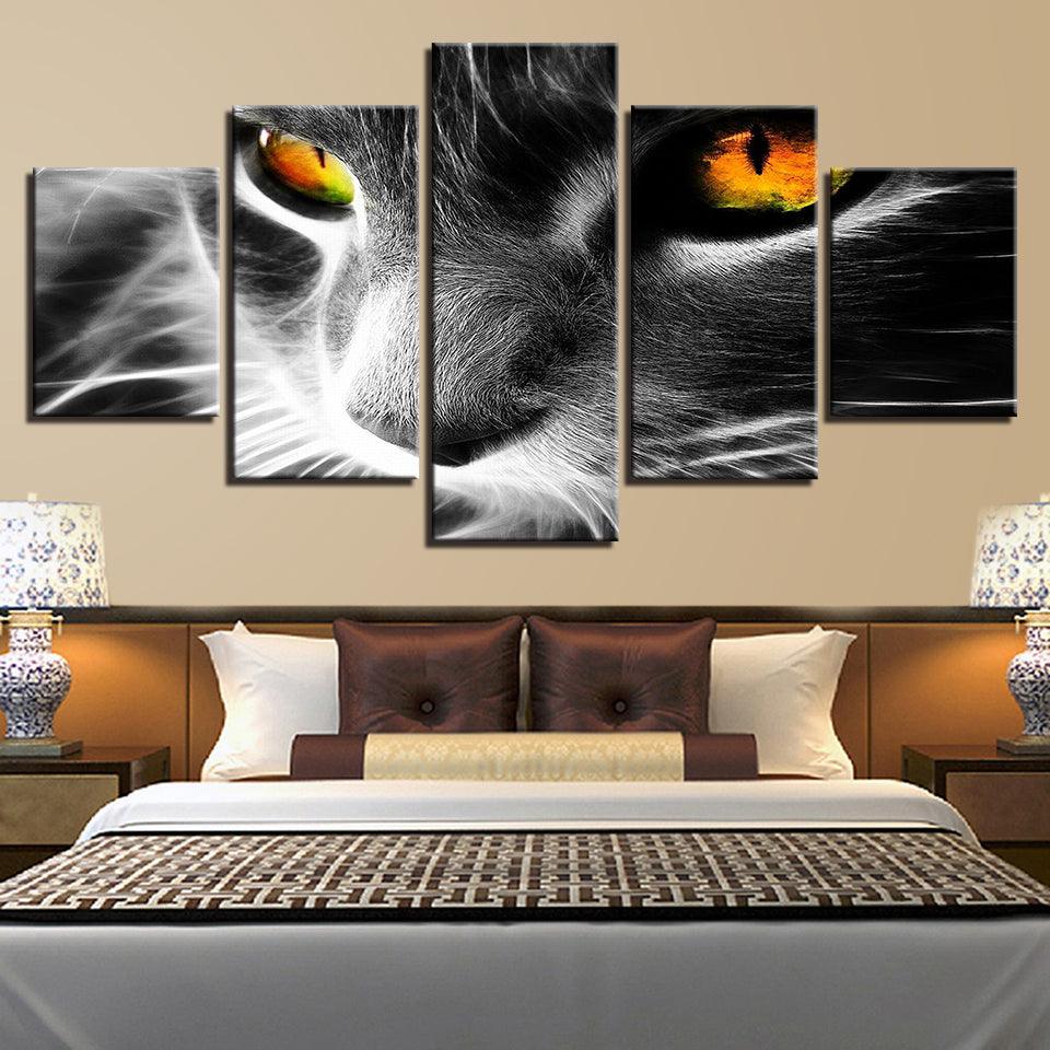 Orange Eyes Grey Cat 5 Piece HD Multi Panel Canvas Wall Art Frame - Original Frame