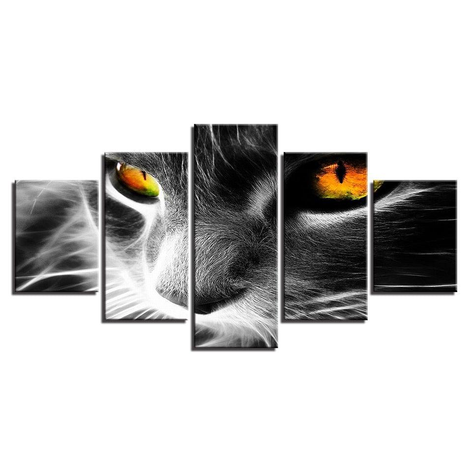 Orange Eyes Grey Cat 5 Piece HD Multi Panel Canvas Wall Art Frame - Original Frame