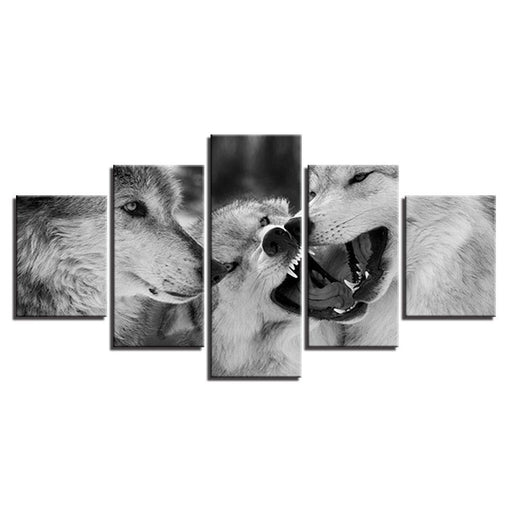 Black And White Wolves 5 Piece HD Multi Panel Canvas Wall Art Frame - Original Frame