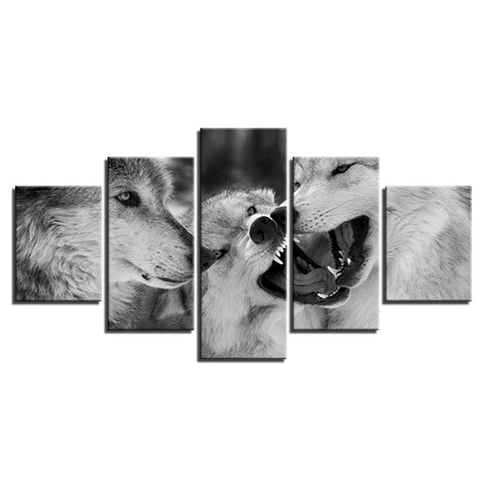 Black And White Wolves 5 Piece HD Multi Panel Canvas Wall Art Frame