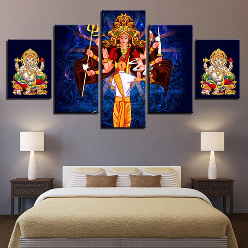 Goddess Durga 5 Piece HD Multi Panel Canvas Wall Art Frame - Original Frame