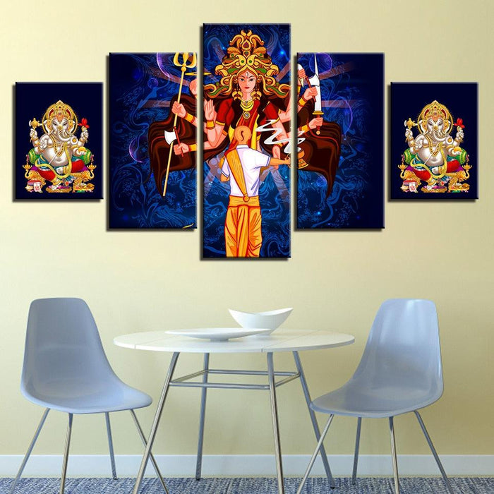 Goddess Durga 5 Piece HD Multi Panel Canvas Wall Art Frame - Original Frame