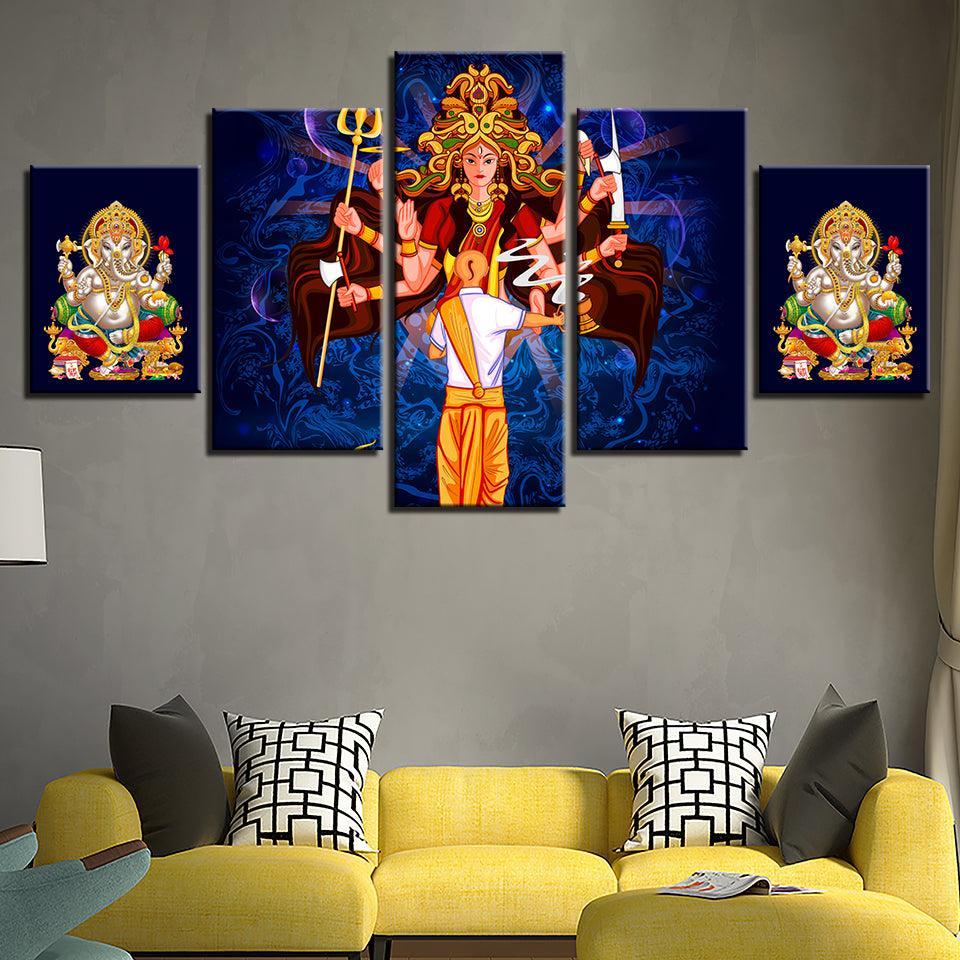 Goddess Durga 5 Piece HD Multi Panel Canvas Wall Art Frame - Original Frame