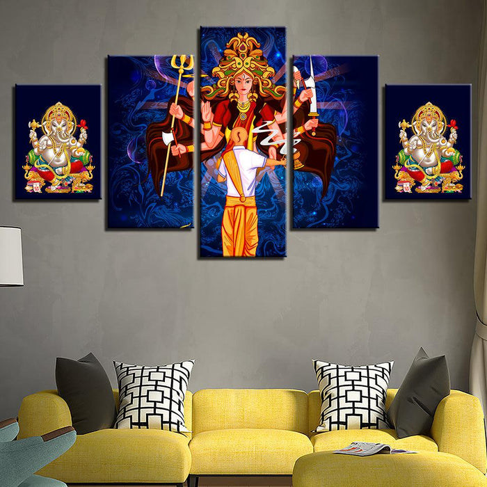 Goddess Durga 5 Piece HD Multi Panel Canvas Wall Art Frame