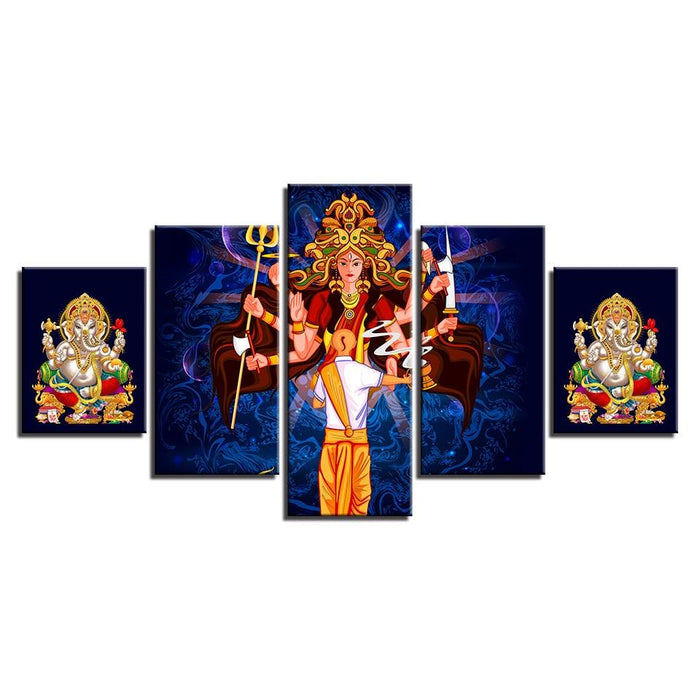 Goddess Durga 5 Piece HD Multi Panel Canvas Wall Art Frame