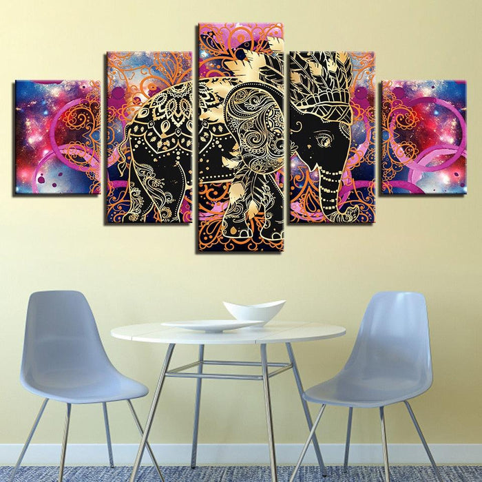 Indian Elephant 5 Piece HD Multi Panel Canvas Wall Art Frame - Original Frame