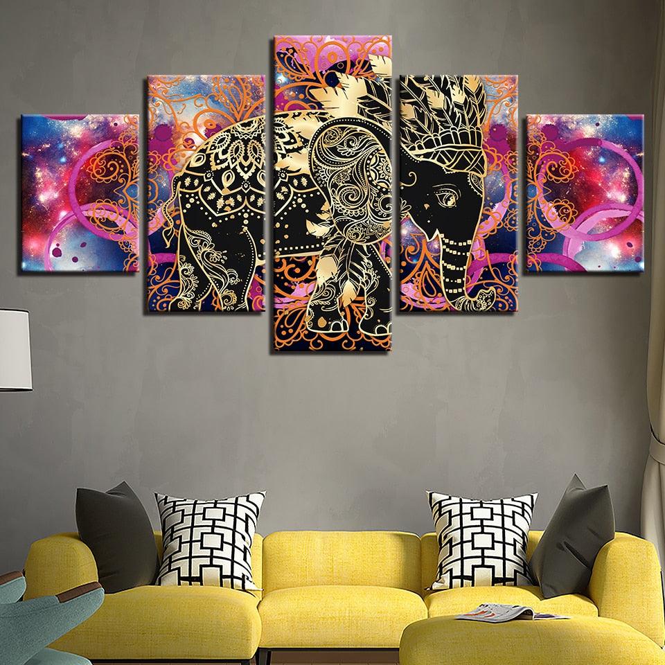 Indian Elephant 5 Piece HD Multi Panel Canvas Wall Art Frame - Original Frame