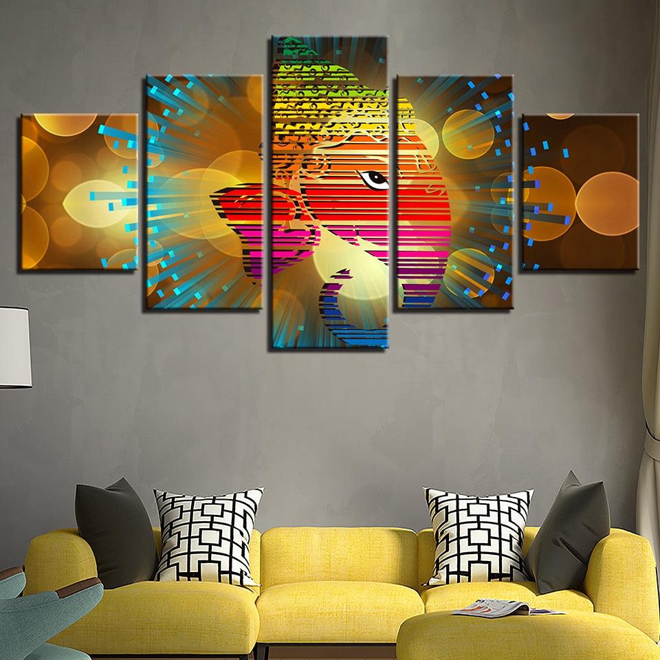 Ganesha Painting 5 Piece HD Multi Panel Canvas Wall Art Frame - Original Frame