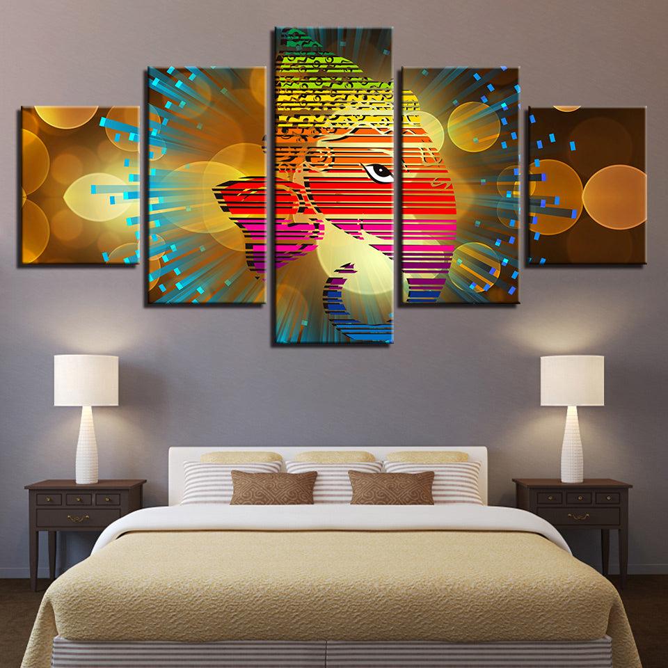 Ganesha Painting 5 Piece HD Multi Panel Canvas Wall Art Frame - Original Frame