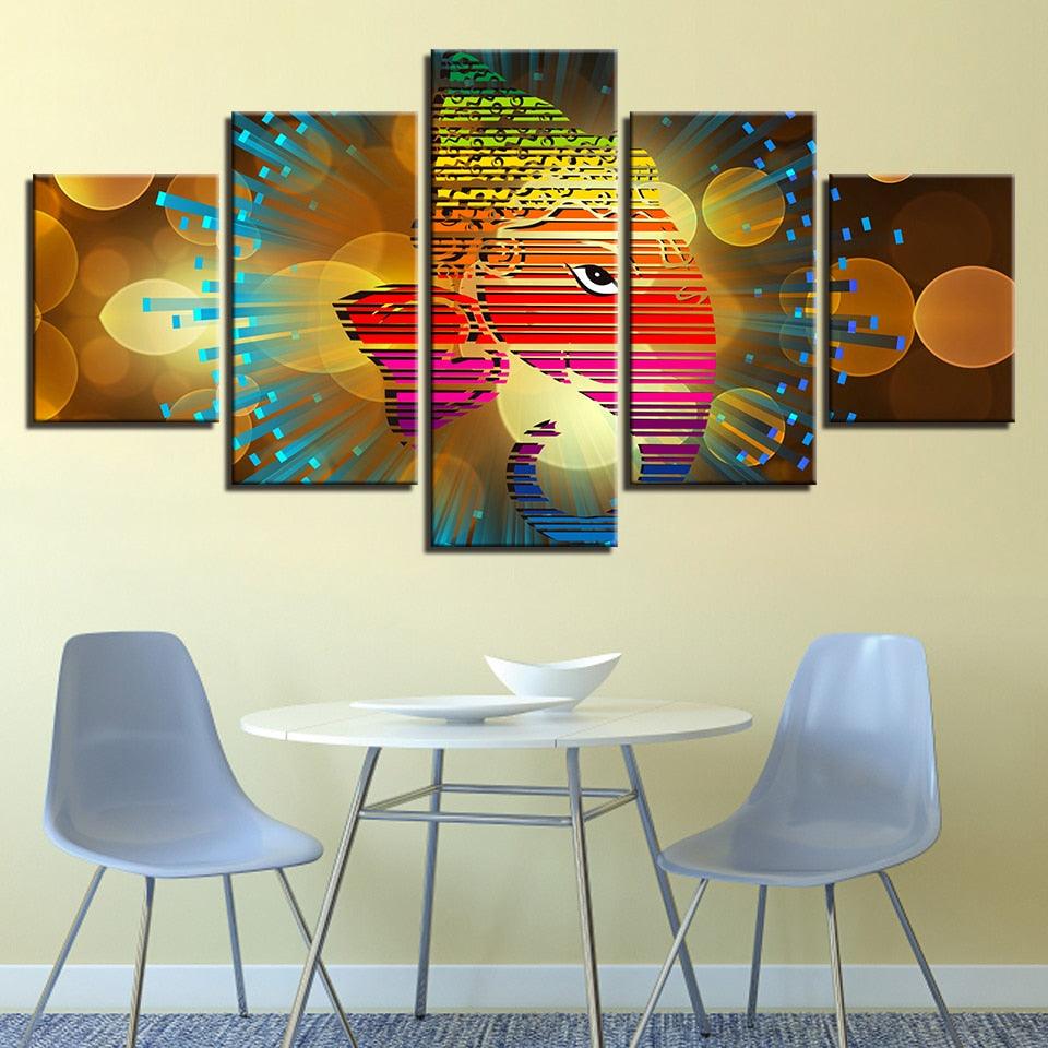 Ganesha Painting 5 Piece HD Multi Panel Canvas Wall Art Frame - Original Frame