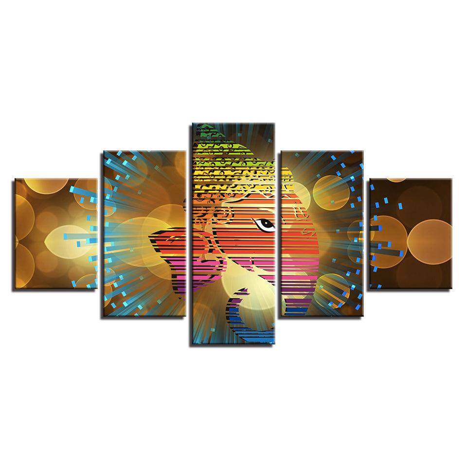 Ganesha Painting 5 Piece HD Multi Panel Canvas Wall Art Frame - Original Frame