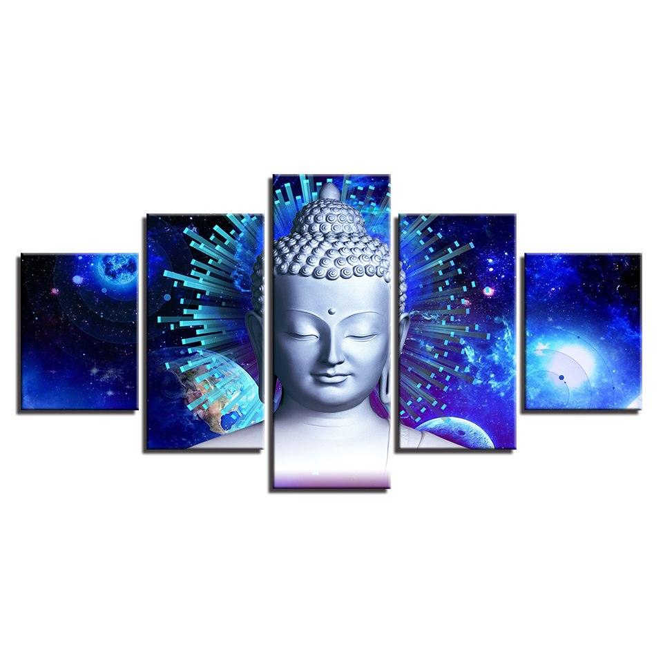 Lord Buddha Stary 5 Piece HD Multi Panel Canvas Wall Art Frame - Original Frame