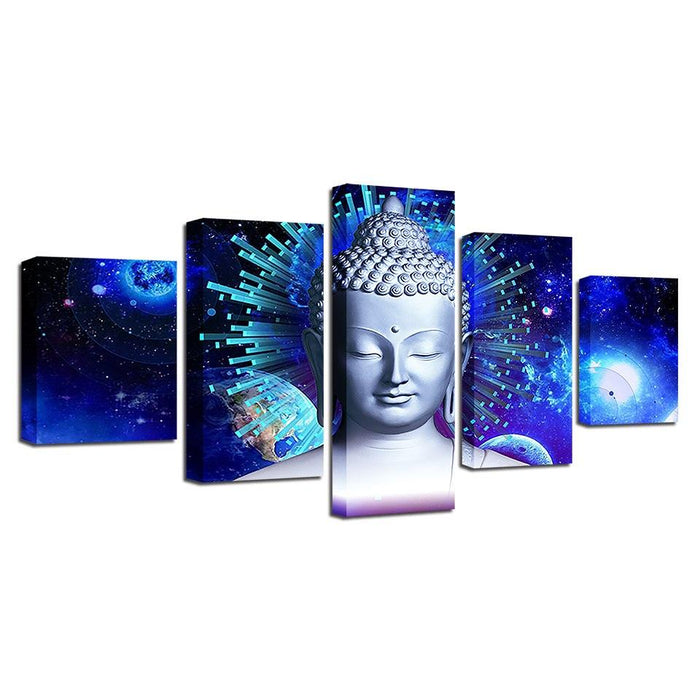 Lord Buddha Stary 5 Piece HD Multi Panel Canvas Wall Art Frame - Original Frame