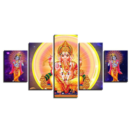 Lord Ganesha And Krishna 5 Piece HD Multi Panel Canvas Wall Art Frame - Original Frame