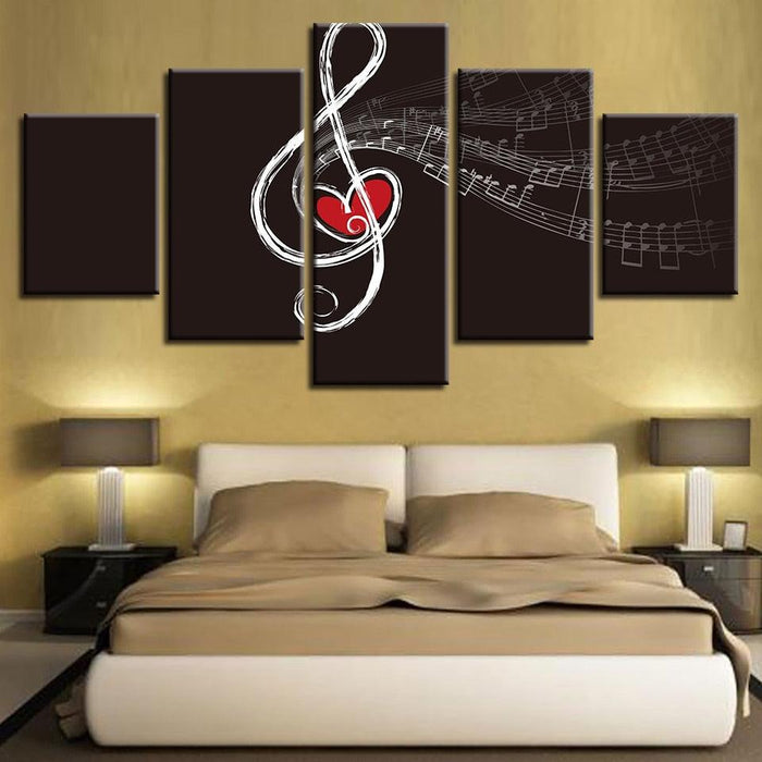 Musical Note And Cordate 5 Piece HD Multi Panel Canvas Wall Art Frame - Original Frame