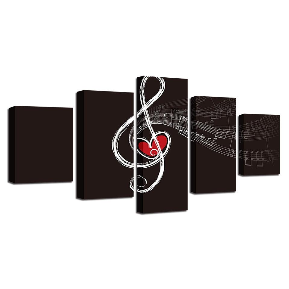 Musical Note And Cordate 5 Piece HD Multi Panel Canvas Wall Art Frame - Original Frame