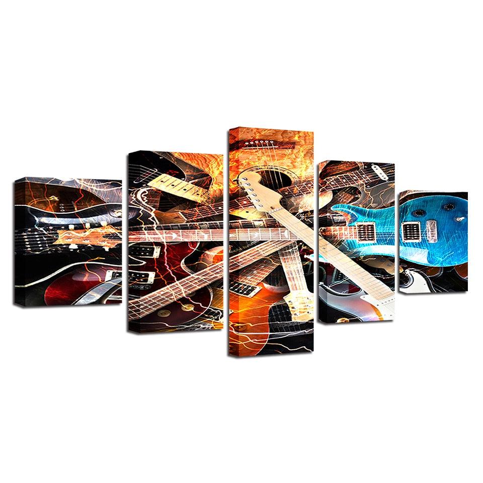 Guitars 5 Piece HD Multi Panel Canvas Wall Art Frame - Original Frame